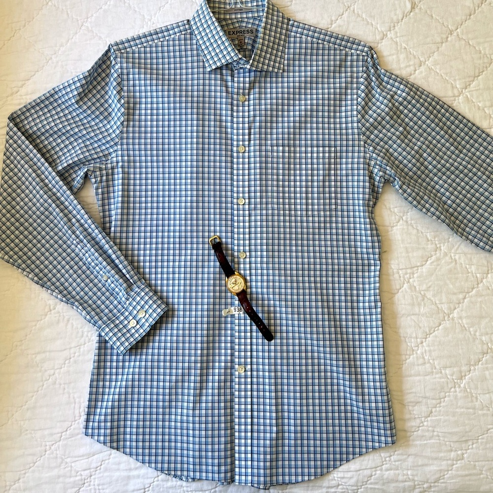 Express men’s fitted long sleeve dress shirt, Medium 15-15.5, worn 1x